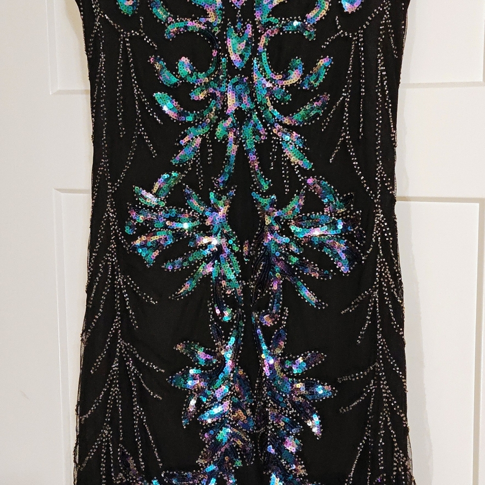 Beautiful Beaded And Sequined Long Gown With Tulle Skirting